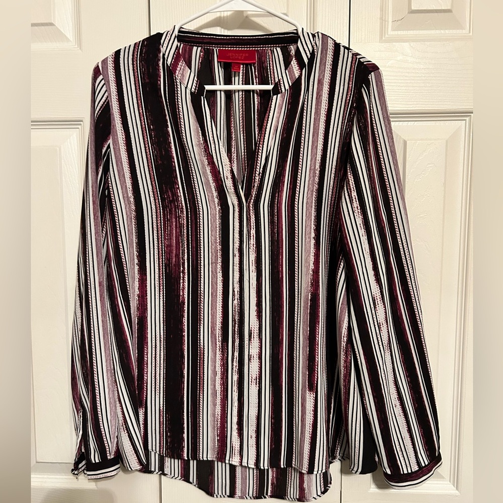 Jennifer Lopez Striped Purple Print V Neck Blouse size M